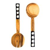 Hand Carved Wooden Salad Servers With Polka Dot Handles