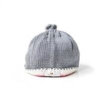 Hand Knit Baby Hat - Grey with Pink