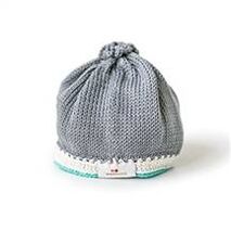 Hand Knit Baby Hat - Grey with Teal