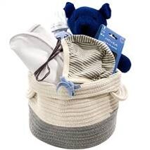 Luxury Baby Gift Basket - Organic Blue and Grey