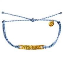 Puravida Bracelet - Gold Hammered Bar Columbia Blue