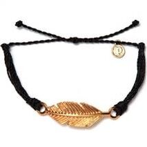 Puravida Bracelets - Feather Charm - Pura Vida Gold - Black