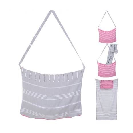 Beach Towel that Turns into Bag - Pink & Grey