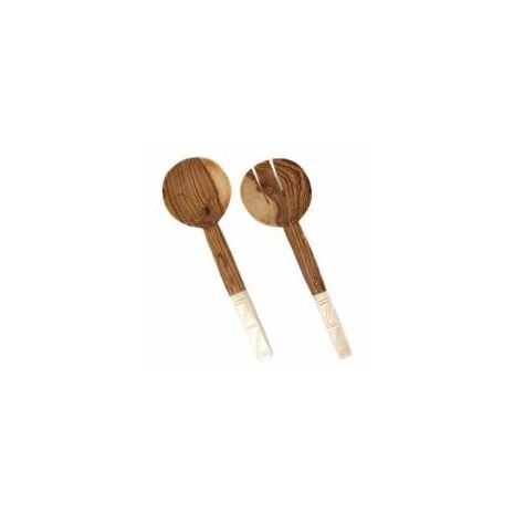 Olive Wood Salad Servers With White Handles