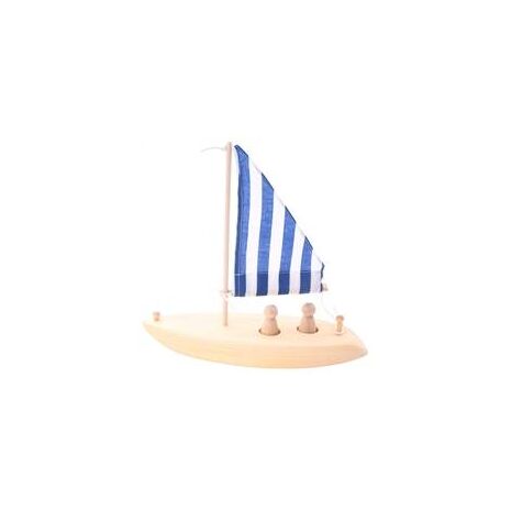 Toy Sailboat that Floats - Wooden Sail Boat - Blue Stripe