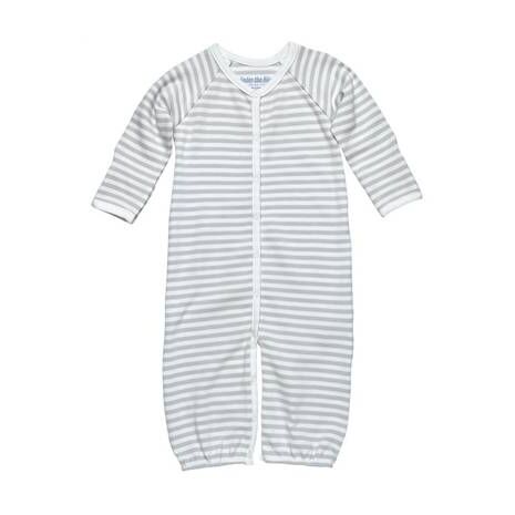 Organic Baby Gown - Convertible Grey Stripe 0-6m