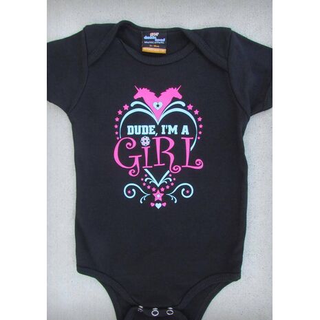 DUDE, I'M A GIRL – BABY GIRL BLACK ONEPIECE & T-SHIRT